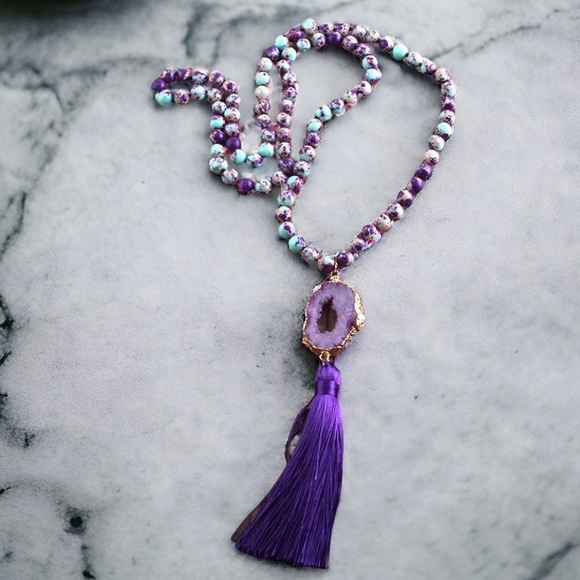 IMPERIAL JASPER NECKLACE W AMETHYST DRUZE/GOLD  PENDANT - Picture 8 of 8